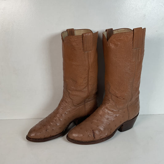 Vintage M.L. Leddy Full Ostrich Quill Cowboy Boots Custom Thrashed