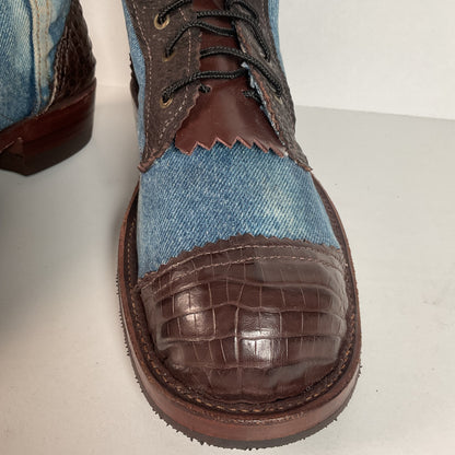 Denim Packer Boots | Caiman Cap Toe | Shark Skin Collar | Men’s 8 | Women’s 9.5
