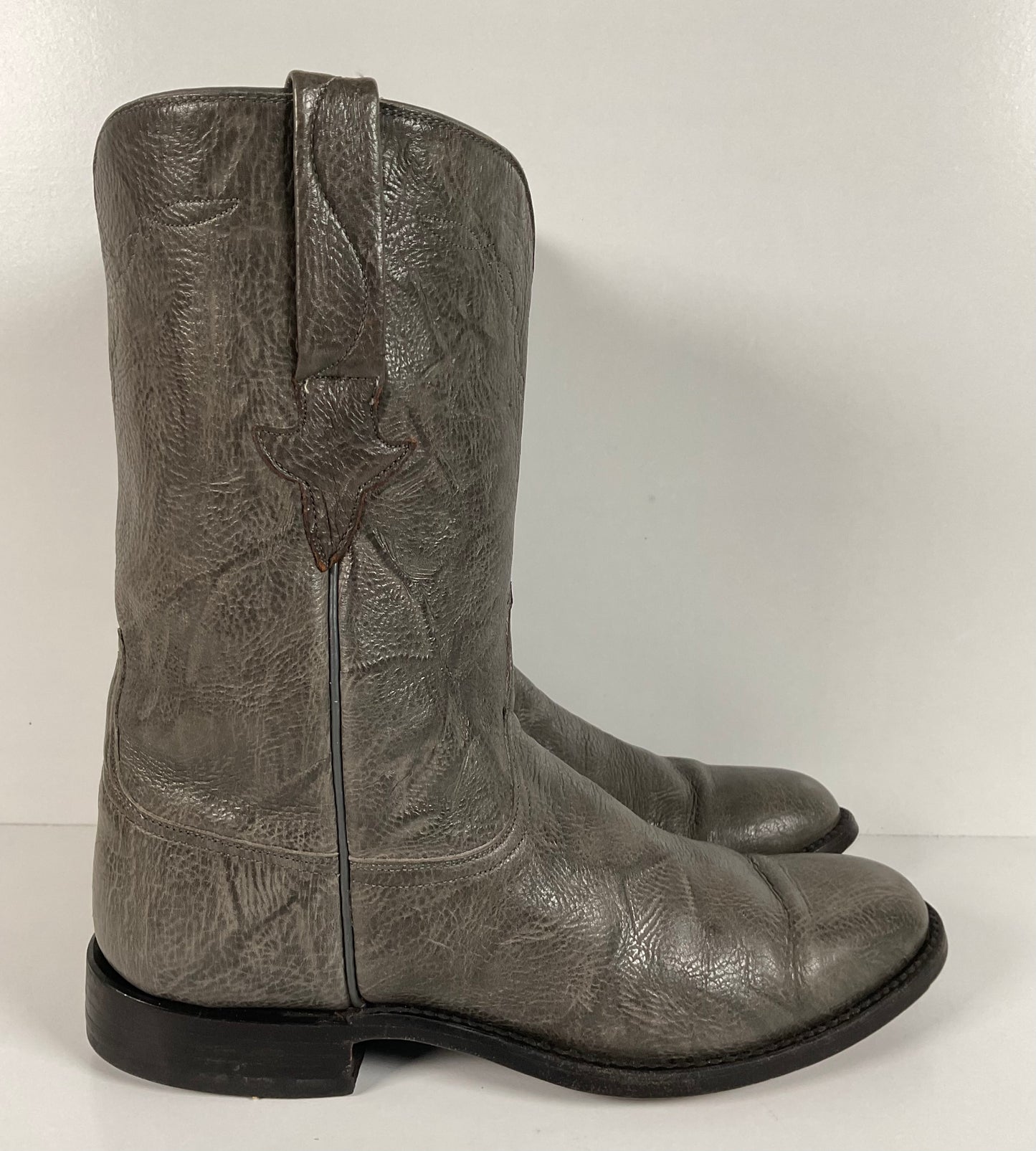 Vintage Lucchese Leadville Grey Anthracite Roper Boots 8.5 D USA Mad Dog Goat