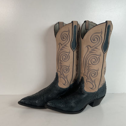 Vintage Tony Lama Python Snakeskin Cowgirl Boots | Dark Blue | Women’s 8 M