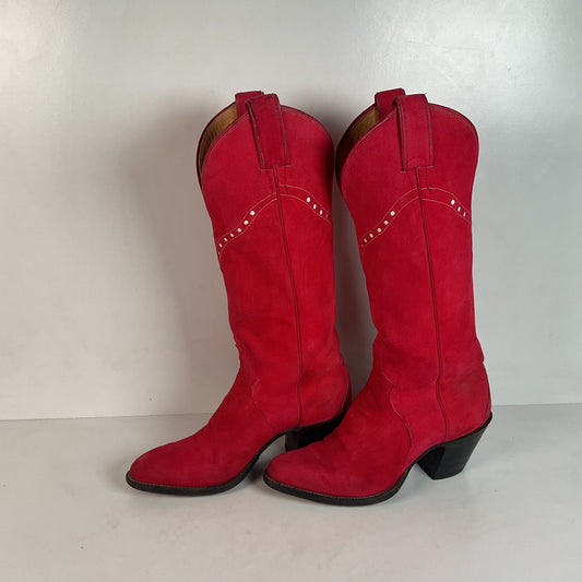 Vintage Justin Red Pig Skin Cowgirl Boots | Brush Off | USA Made | 6 B