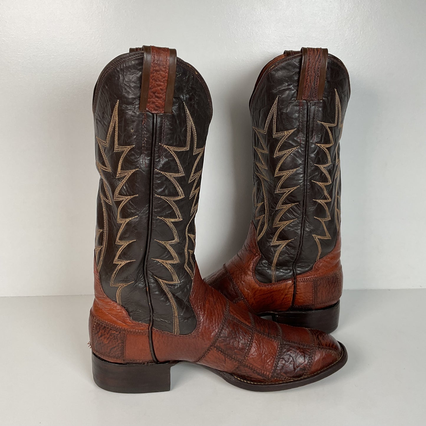 Vintage Sanders Shark Patchwork Cowboy Boots | Exotic | Extra Narrow | 11.5 AA