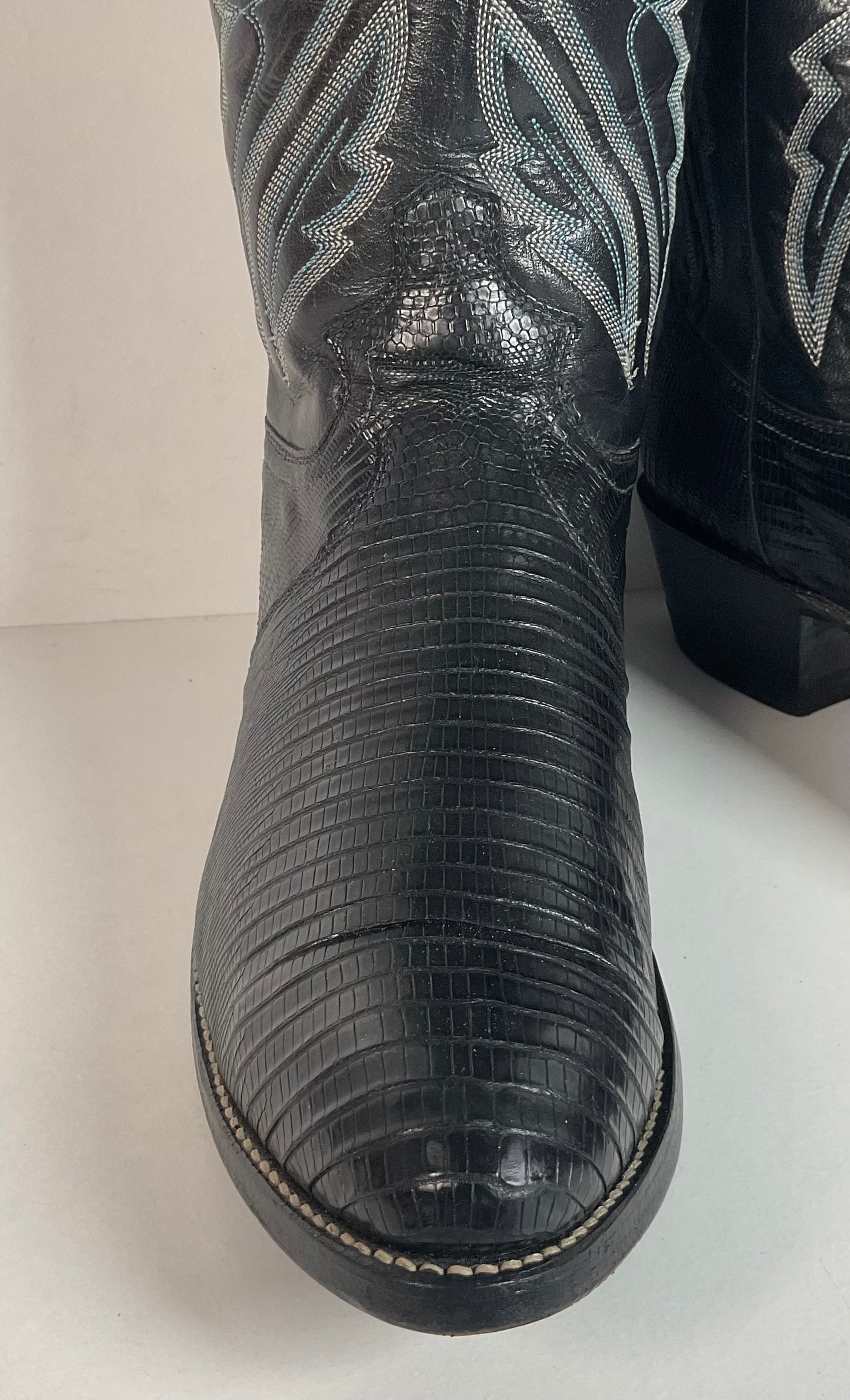 Vintage Justin Lizard Teju Cowboy Boots | USA Made | Black | Narrow | Men’s 12 B