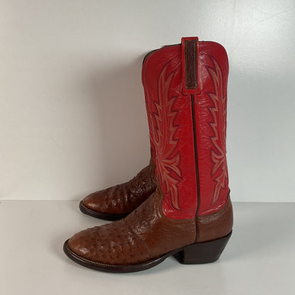 Lucchese 2000 Ostrich Quill Cowboy Boots | Exotic | Tooled Inlay | Men’s 8.5 D