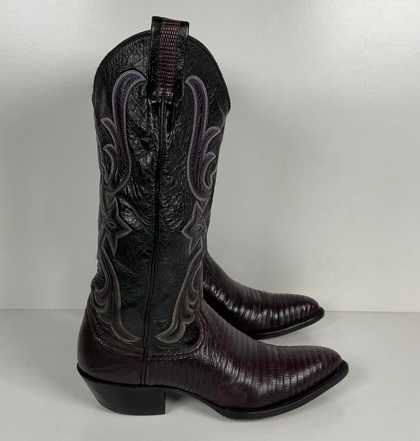 Vintage Larry Mahan Teju Lizard Cowgirl Boots | Purple | Women’s 7.5 B