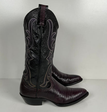 Vintage Larry Mahan Teju Lizard Cowgirl Boots | Purple | Women’s 7.5 B