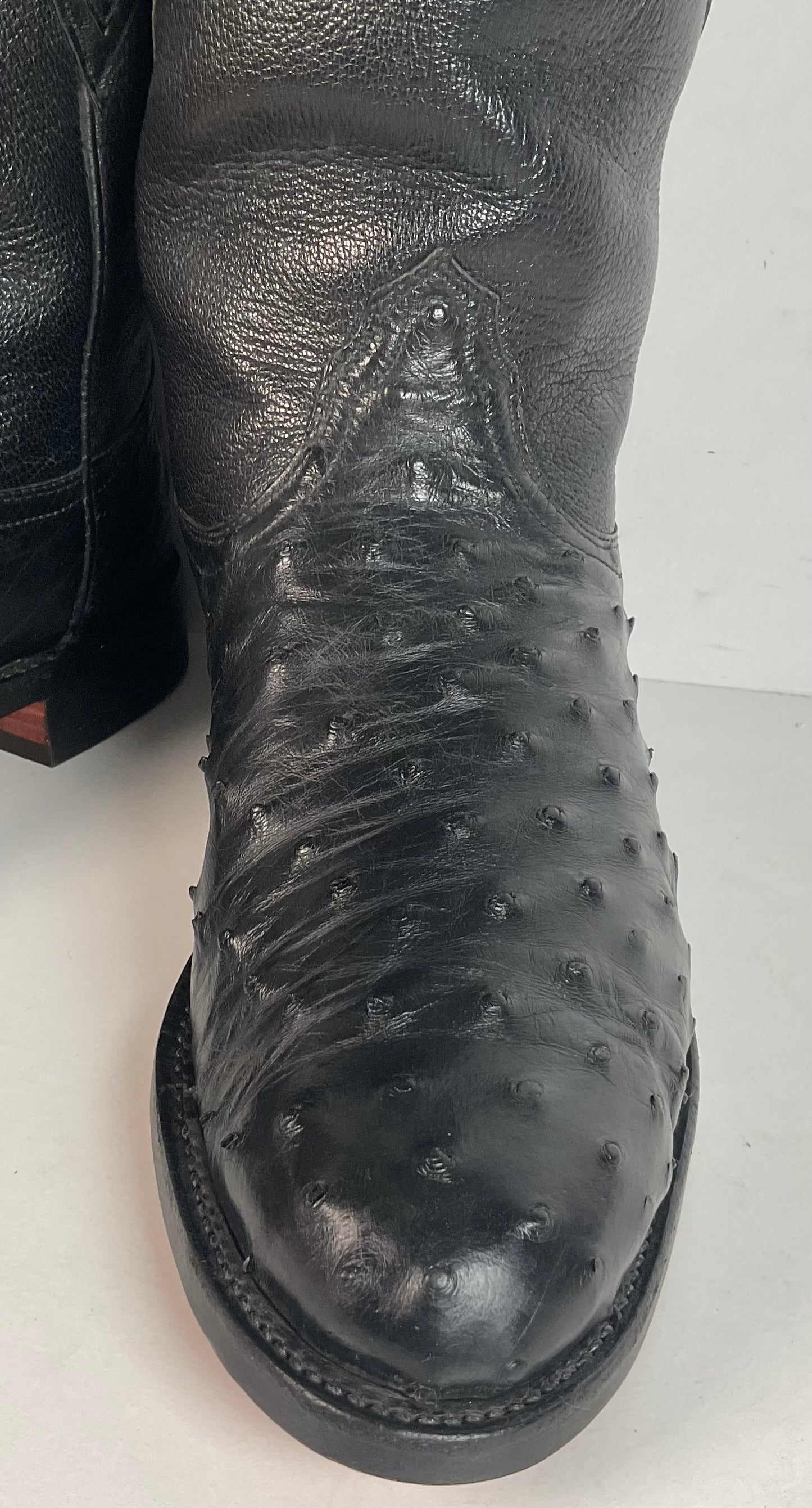 Recrafted Lucchese 2000 Black Ostrich Quill Roper Boots 9 D Exotic