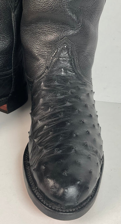 Recrafted Lucchese 2000 Black Ostrich Quill Roper Boots 9 D Exotic