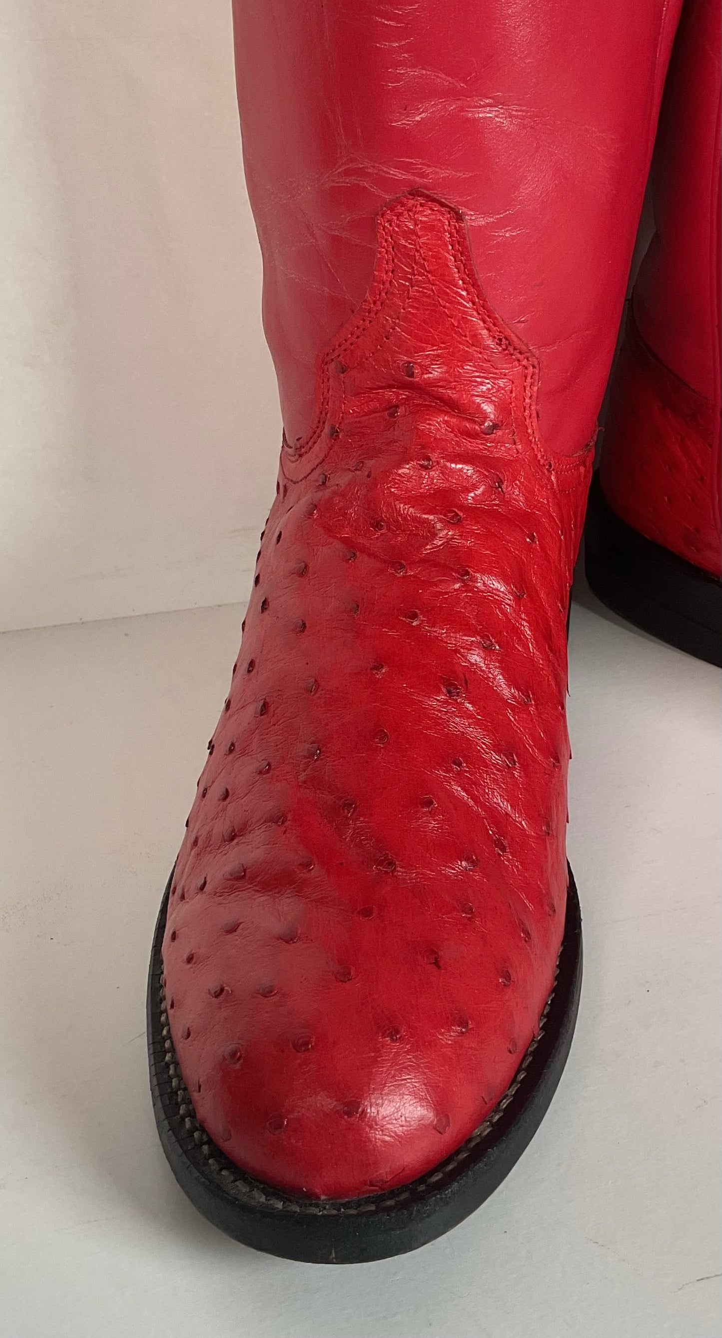 Justin Women’s Ostrich Quill Roper Boots 7 B USA Made Exotic Ruby Red