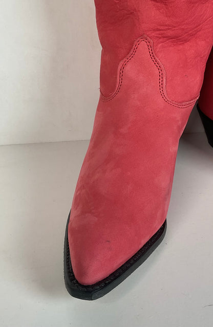 Vintage Wrangler Dusty Rose Cowgirl Boots 8.5 M USA Made Nubuck Suede
