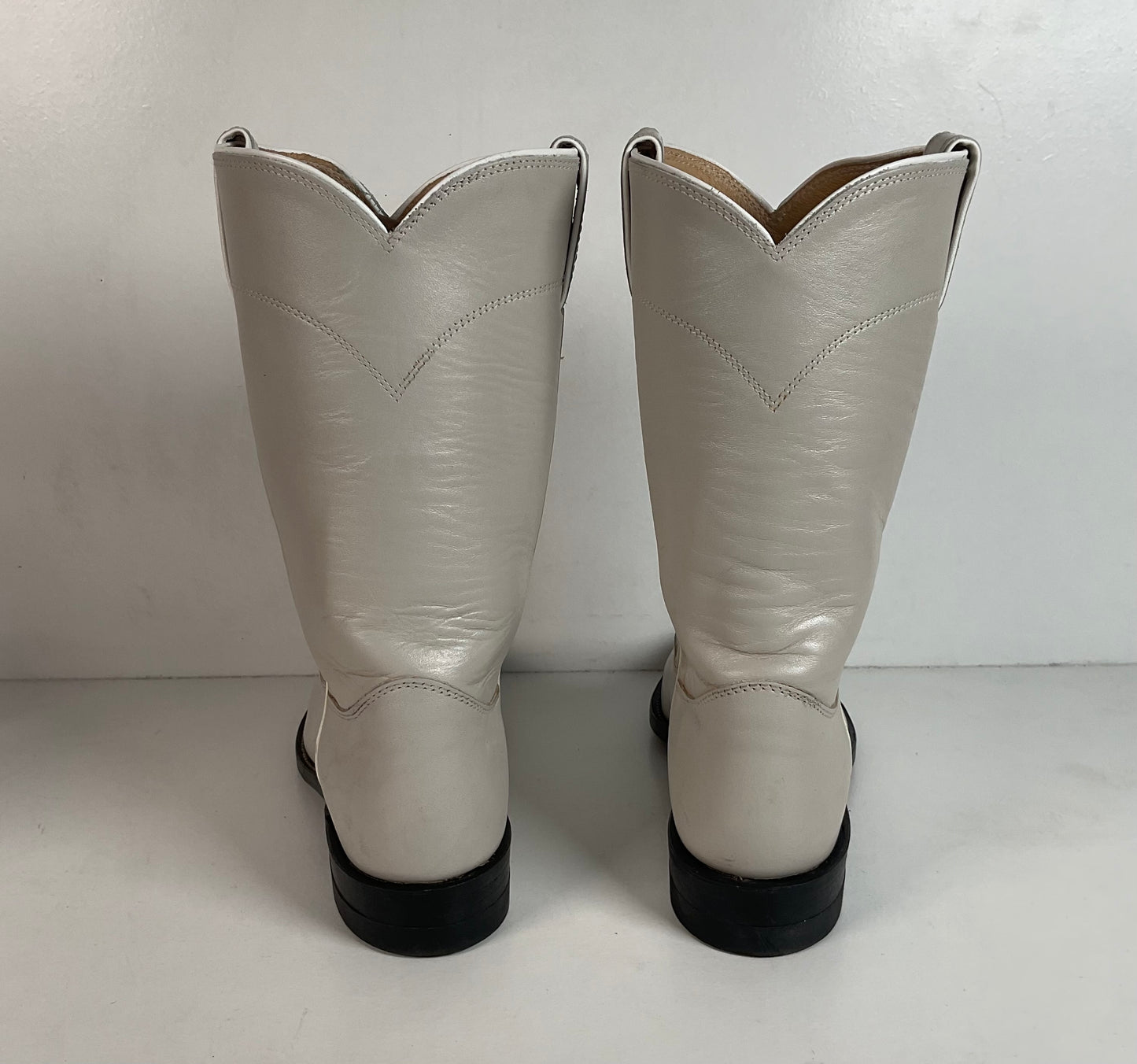 Justin Pearl White Roper Boots 8 C USA Made