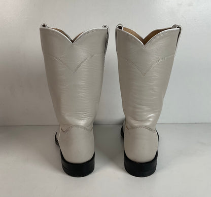 Justin Pearl White Roper Boots 8 C USA Made