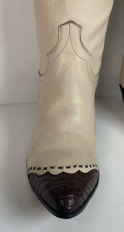 Vintage 1960s Cowtown Lizard Wingtip Cowboy Boots Men’s 8.5 A | Women’s 10