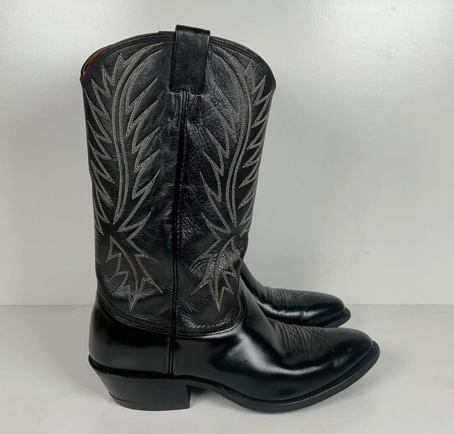 Vintage Nocona Cowboy Boots | Glossy Black Veal | USA Made | Men’s 9.5 EE