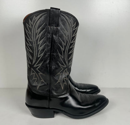 Vintage Nocona Cowboy Boots | Glossy Black Veal | USA Made | Men’s 9.5 EE
