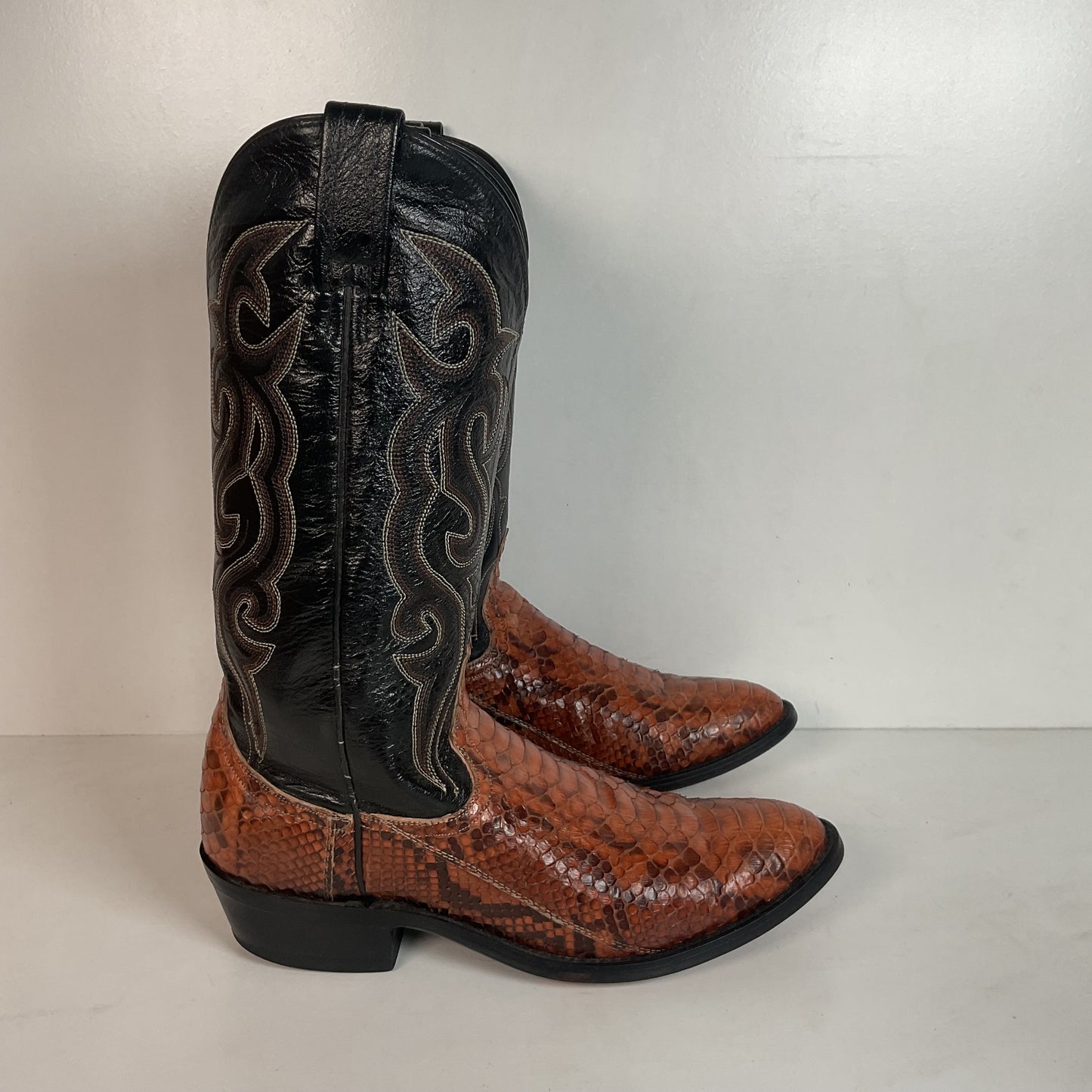 Dan Post Rust Brown Python Snakeskin Cowboy Boots 9 D Back Cut