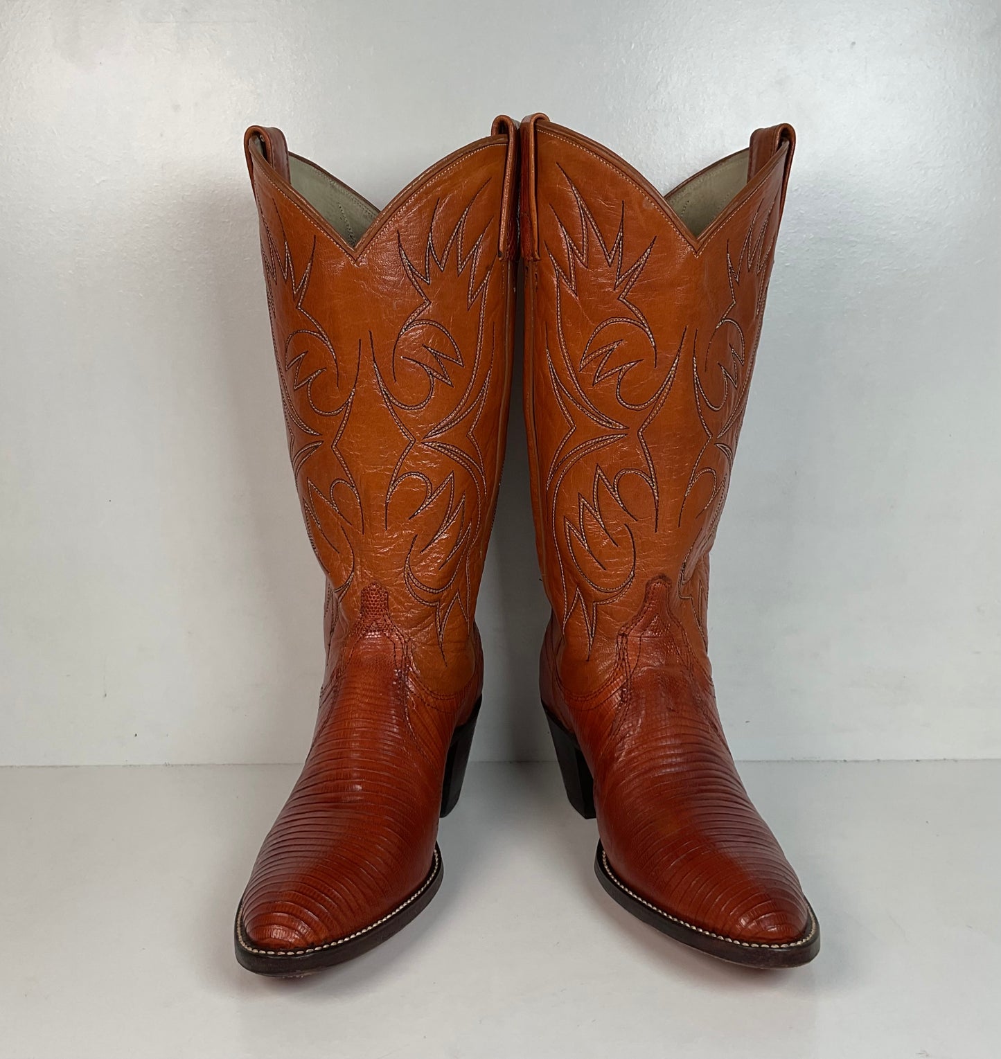 Vintage Dan Post Golden Spur Cowgirl Boots 7.5 C USA Made Lizard Teju