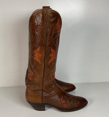Vintage Dan Post Tulip Cowgirl Boots | Snakeskin | Men’s 8.5 | Women’s 9.5
