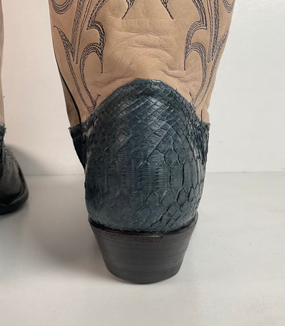 Vintage Tony Lama Python Snakeskin Cowgirl Boots | Dark Blue | Women’s 8 M
