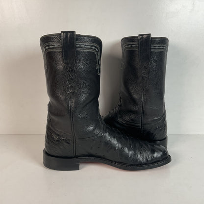 Recrafted Lucchese 2000 Black Ostrich Quill Roper Boots 9 D Exotic