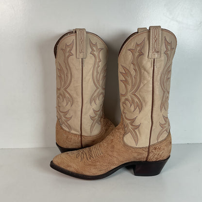 Vintage Dan Post Sueded Shoulder Cowboy Boots 10 D USA Crème Custom
