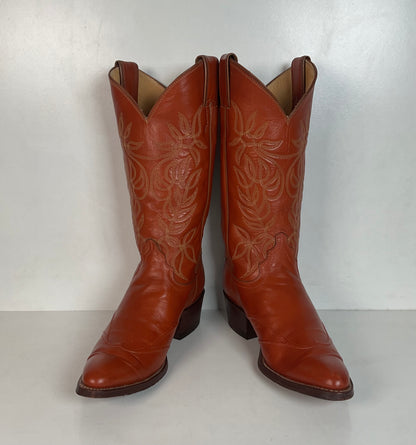 Vintage Justin Burnt Orange Cowgirl Boots 7 C USA Made