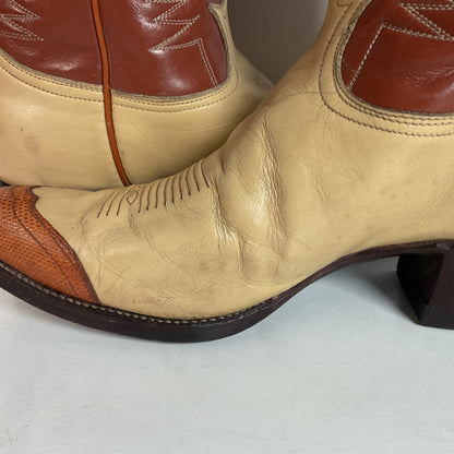 Vintage Tony Lama Urban Cowboy Boots | Teju Lizard Wingtip | Gold Label | 10 D