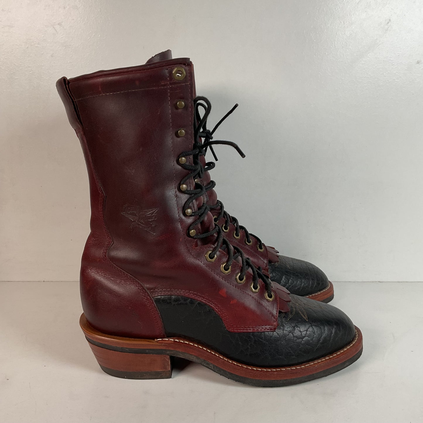 Tony Lama Kiltie Packer Boots 9 D Bullhide Western Lace Up