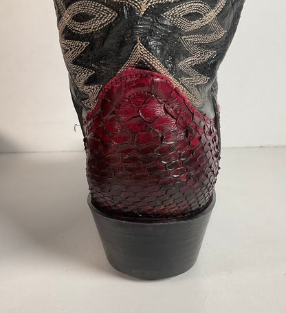 Python Snakeskin Cowboy Boots | Burgundy | Men’s 7 D | Women’s 8
