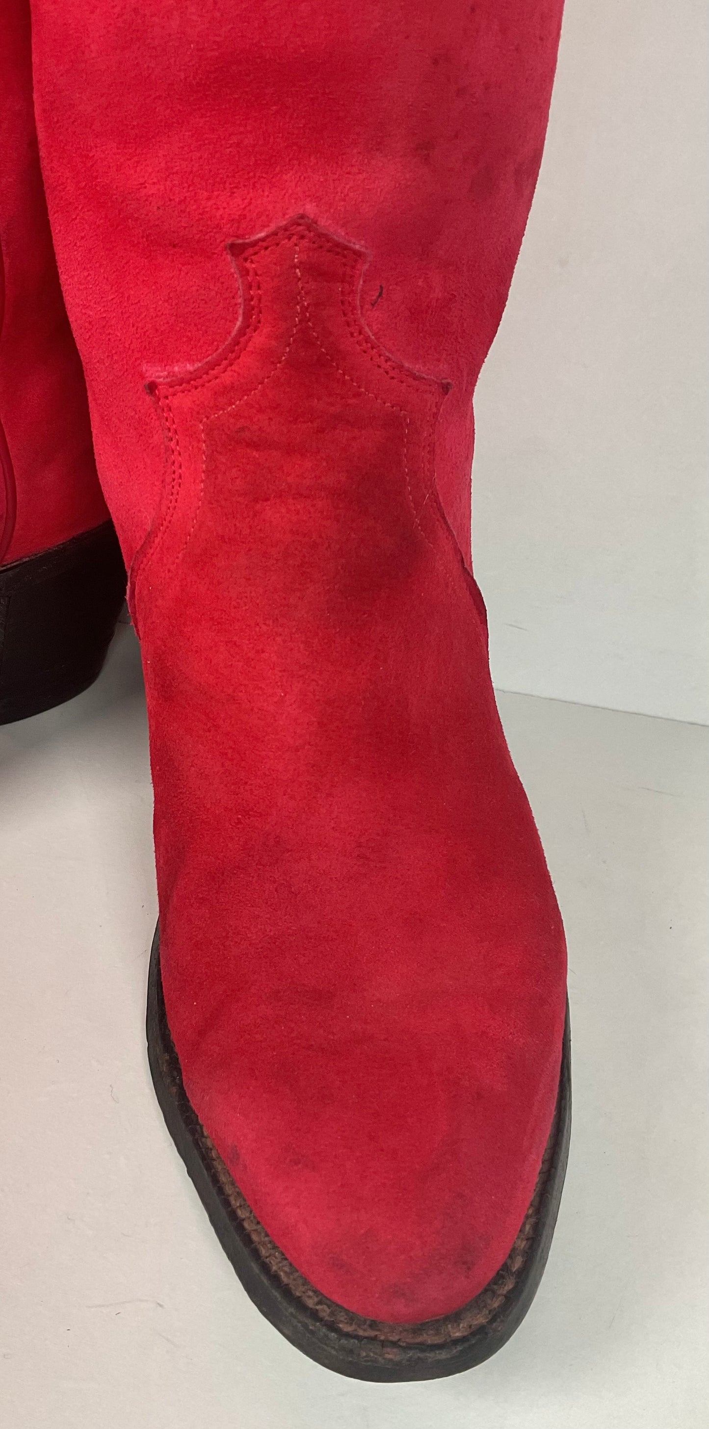 Vintage 70s Justin Red Suede Cowgirl Boots 6 B USA Made Rough Out