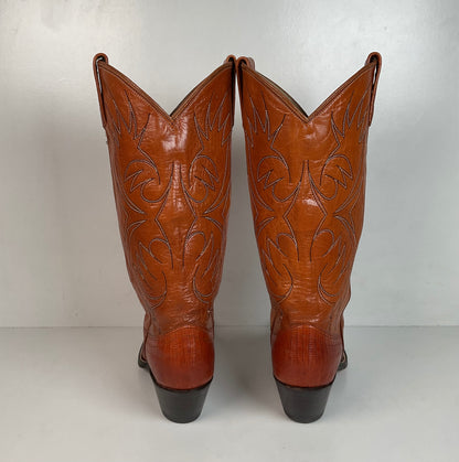 Vintage Dan Post Golden Spur Cowgirl Boots 7.5 C USA Made Lizard Teju