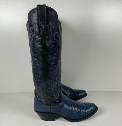Vintage Justin Teju Lizard Cowgirl Boots | USA Made | Blue | Women’s 6.5 B