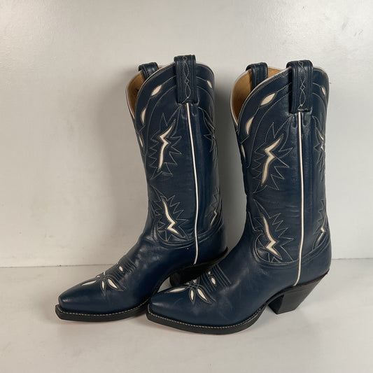 Vintage Tony Lama Blue Tooled Cowboy Boots Men’s 7 D | Women’s 8 Gold Label