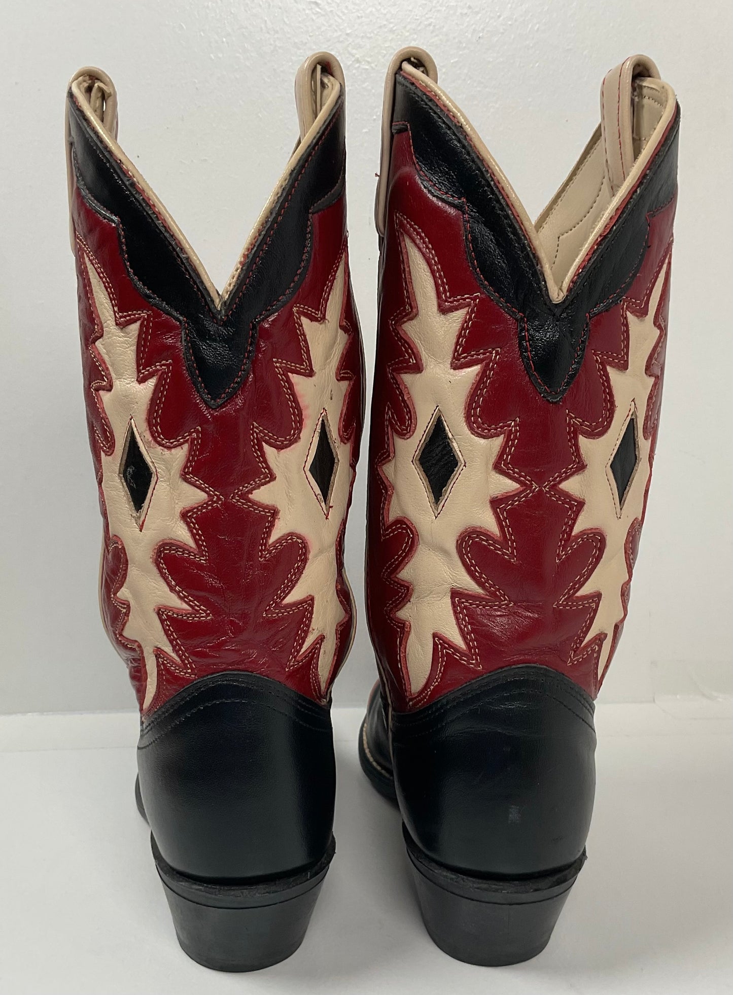 Vintage Dingo Acme Wingtip Cowgirl Boots 7 M USA Made Tooled Inlay