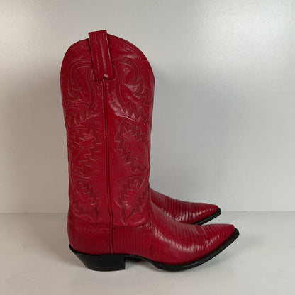 Vintage Panhandle Slim Teju Lizard Cowgirl Boots | Ruby Red | Women’s 7.5 B