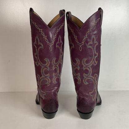 Vintage Larry Mahan Tall Purple Cowgirl Boots 8.5 B USA Made Lizard Teju