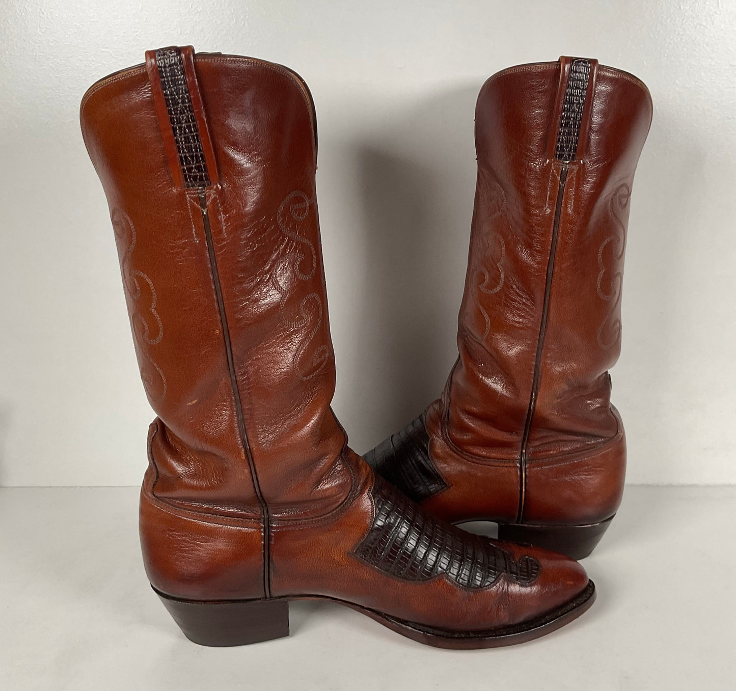 Vintage Lucchese Goat Skin Cowboy Boots | Lizard Inlay | Men’s 8.5 D