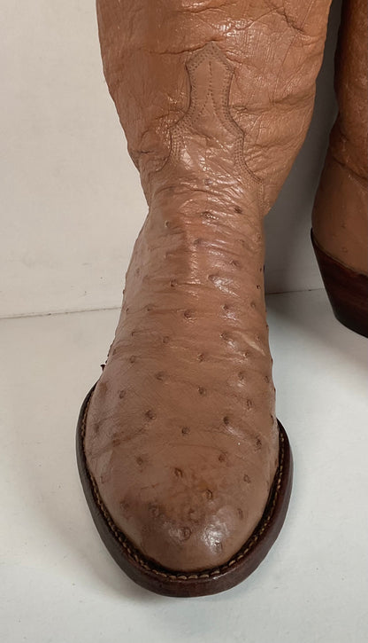 Vintage M.L. Leddy Full Ostrich Quill Cowboy Boots Custom Thrashed