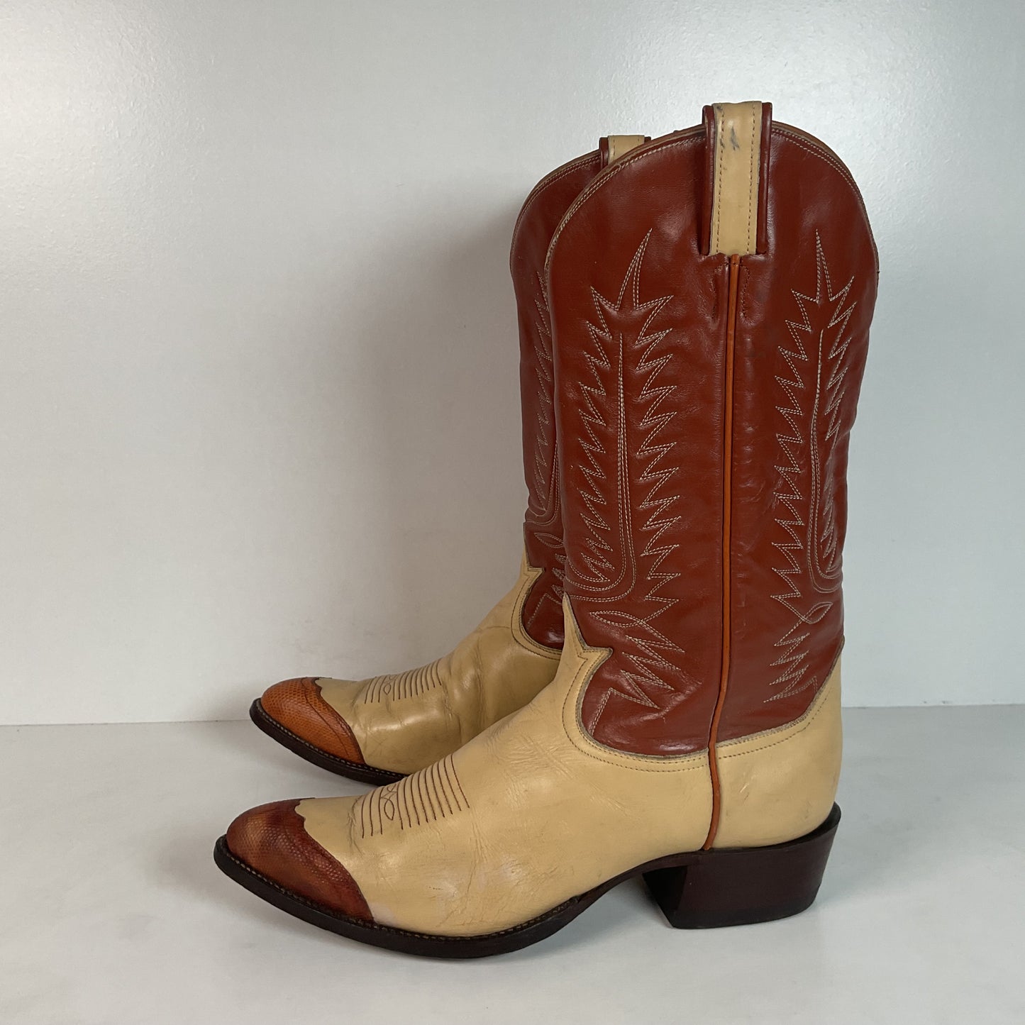 Vintage Tony Lama Urban Cowboy Boots | Teju Lizard Wingtip | Gold Label | 10 D