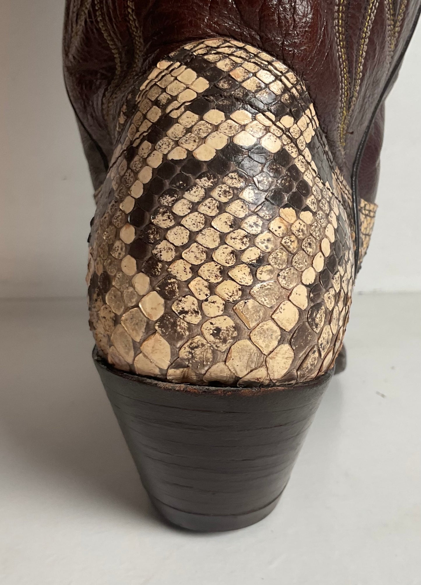 Vintage Dan Post Tall Python Cowgirl Boots 7.5 C USA Made Front Cut
