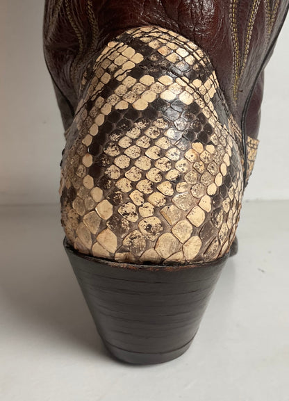 Vintage Dan Post Tall Python Cowgirl Boots 7.5 C USA Made Front Cut