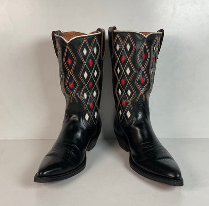Vintage 1960s ACME Tooled Diamond Inlay Leather Cowboy Boots 8 D Old Label USA Made