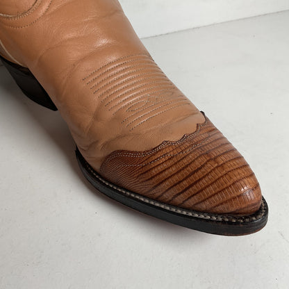Vintage Tony Lama Gold Label Cowboy Boots 9.5 D Lizard Wingtip USA Made