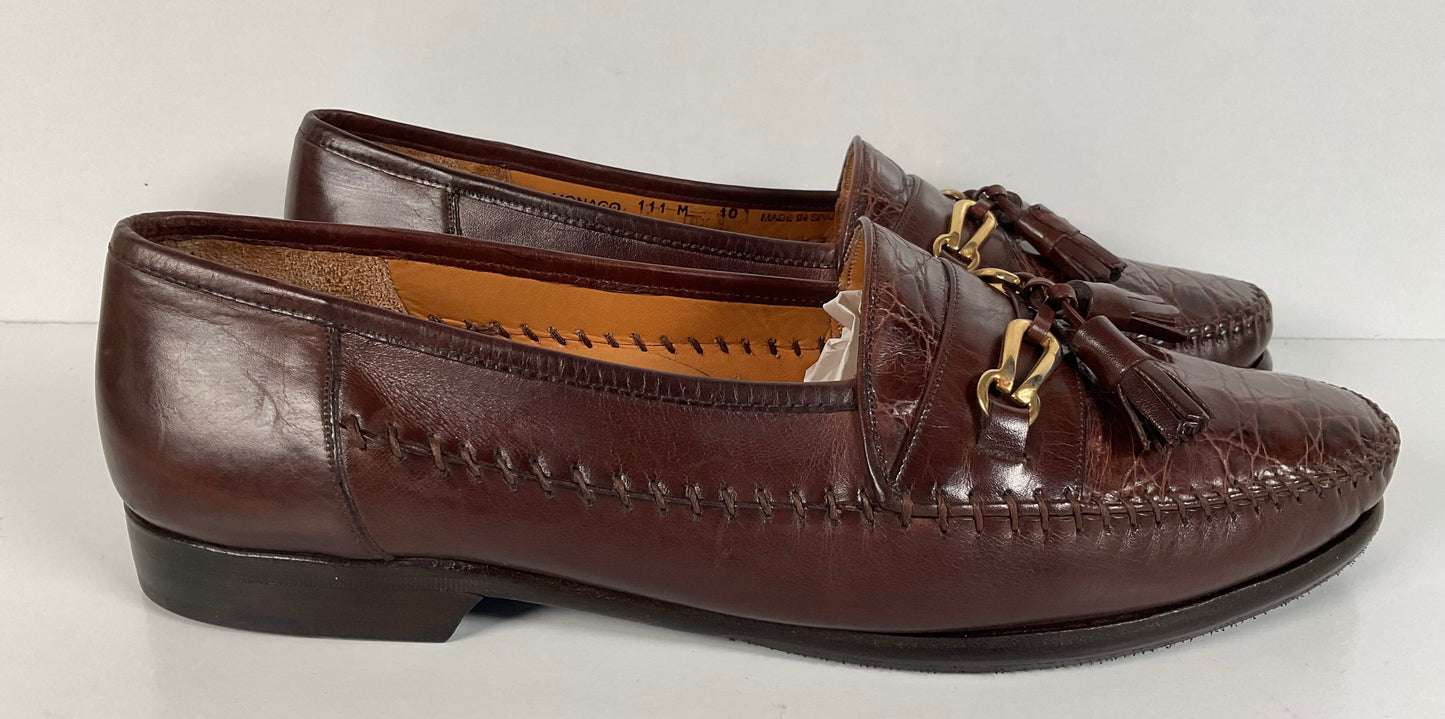 Recrafted Mezlan Crocodile Tassel Loafers 10 M Moc Toe