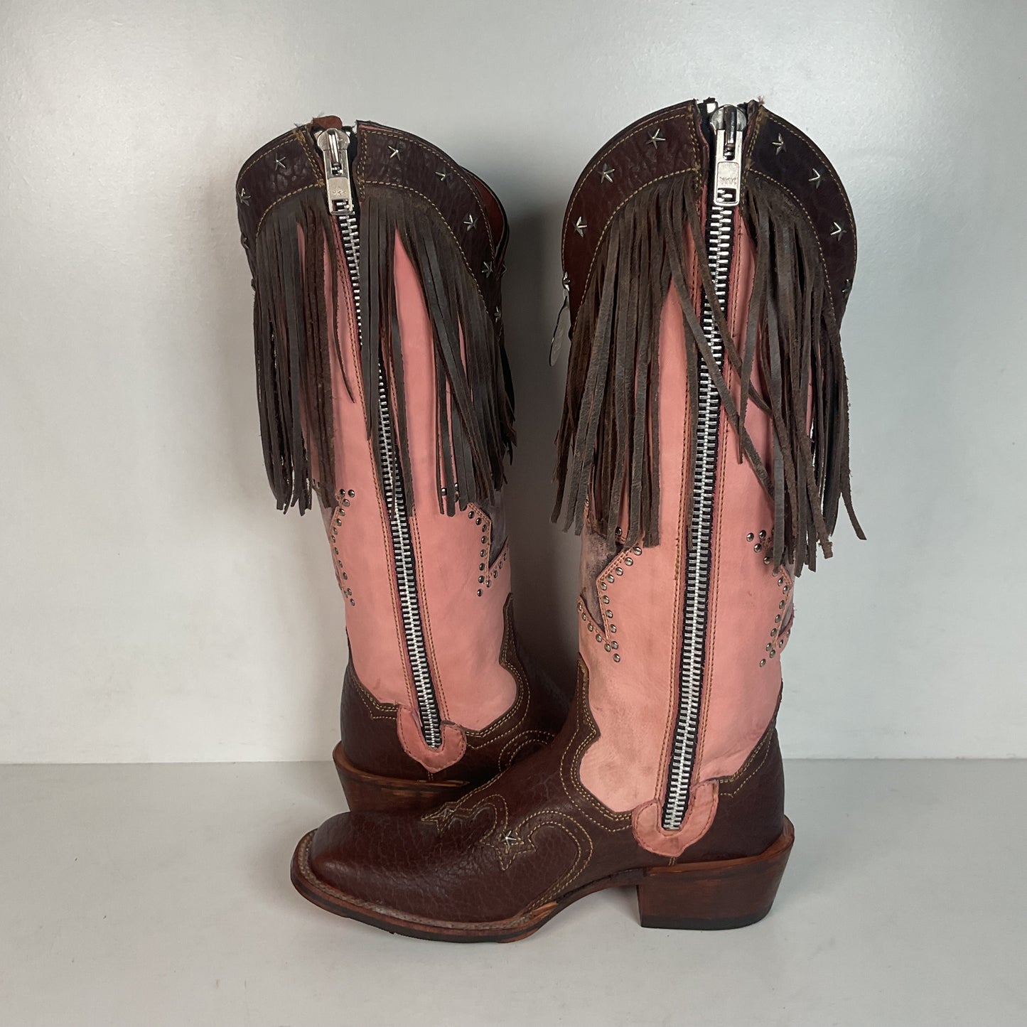 Dan Post 16” Fringe Cowgirl Boots 7.5 M Square Toe Star Inlay