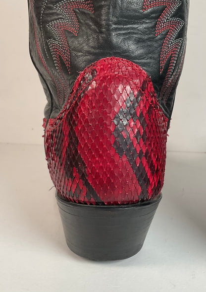 Vintage Red Python Snakeskin Cowboy Boots 11 D USA Made Front Cut
