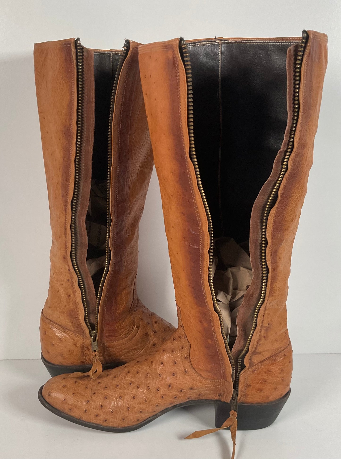 Custom Tall Ostrich Quill Riding Boots 7.5-8 Exotic Cowgirl