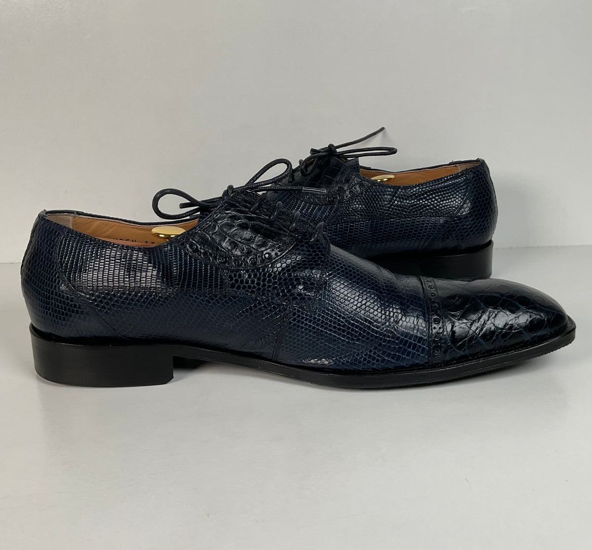 David Eden Exotic Derby Shoes | Navy Blue Crocodile & Teju Lizard | Men’s 13