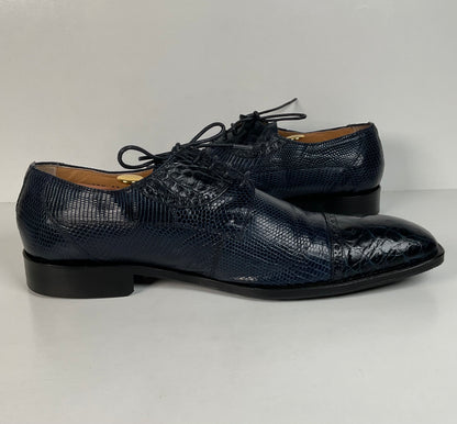 David Eden Exotic Derby Shoes | Navy Blue Crocodile & Teju Lizard | Men’s 13