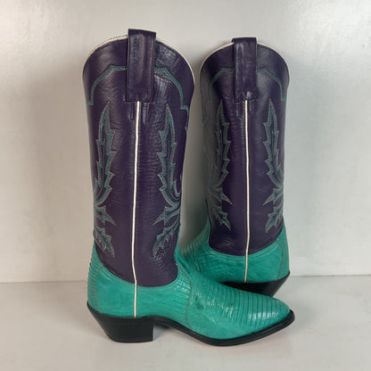 Dan Post Turquoise Cowgirl Boots 6 M Teju Lizard Vamp